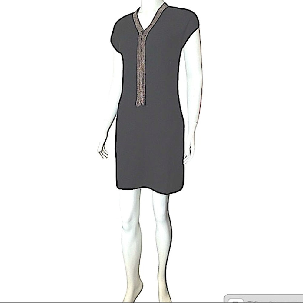 Brunello Cucinelli 💯 Silk Italian Made Short Sleeve Black Mini Dress Siz…